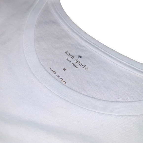 Kate Spade ‘Womanhattan’ Roll Sleeve T-Shirt White Sequined Size Medium - Picture 10 of 11